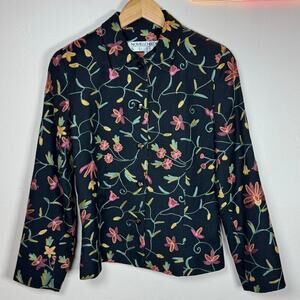 Vintage 100% Wool Embroidered Floral Structured Cropped Blazer Cottage Twee 90s